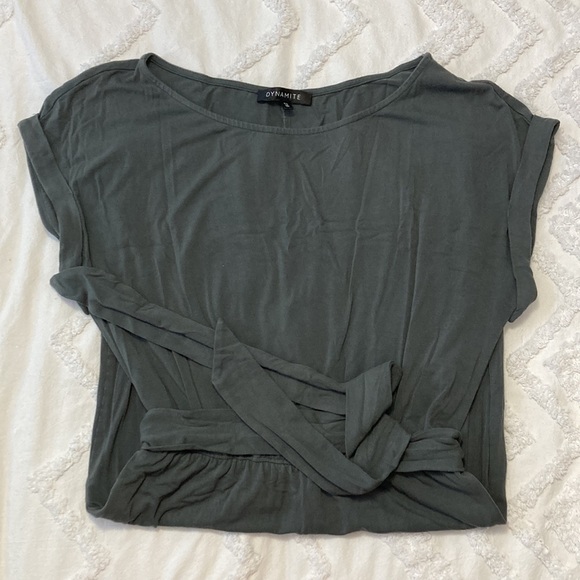 Olive Green Waist-Tie Loose-Sleeve Dress - Picture 5 of 9